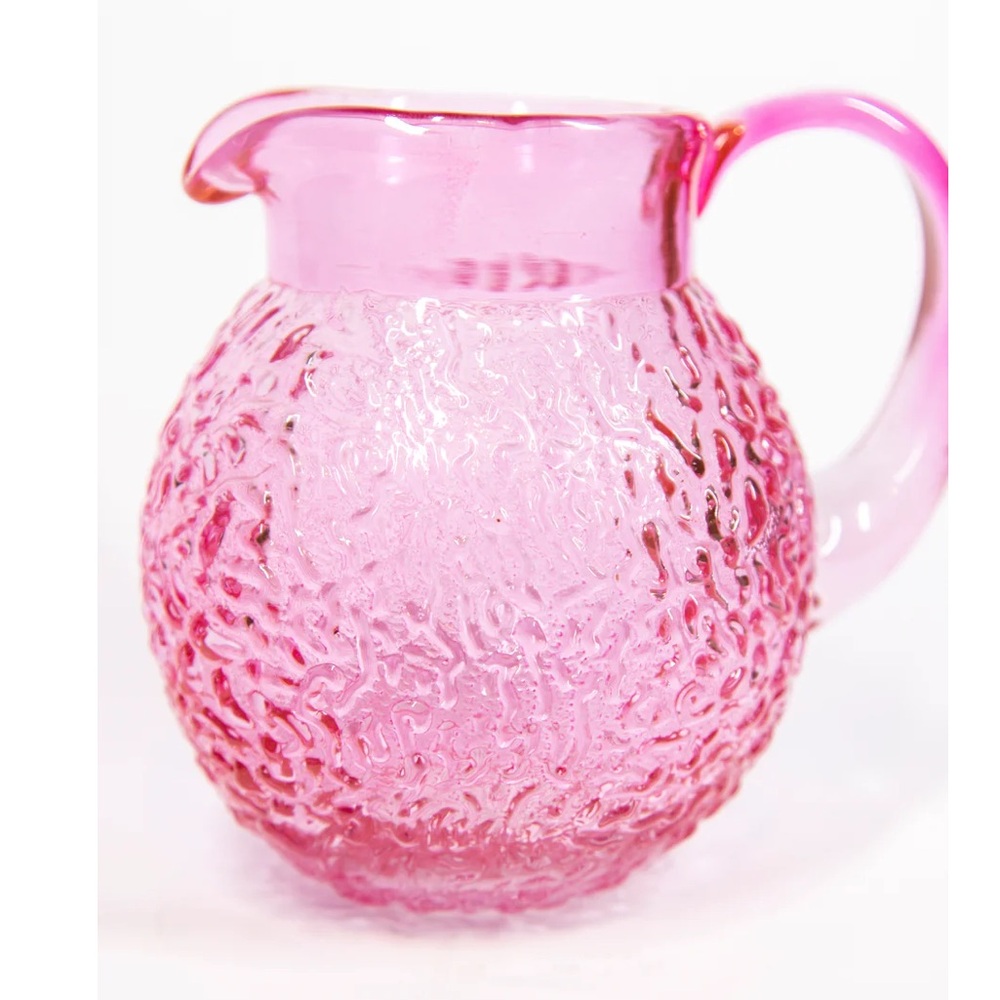 VINTAGE RARE PINK Crinkle Glass Jug Pitcher